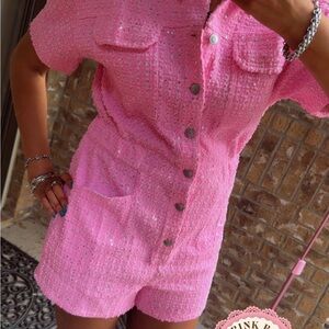 Pink Sparkly Denim Romper
